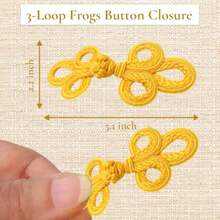 Yellow 3-Loop Chinese Frog Button Closure 5.1 Inch 1 Pair/Pack Hook And Eye Knot Fastener Ideal For For DIY Craft Sewing Dress Sweater Costume Outfit Decoration - 黃色 - 查看 3