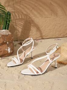 On feet& in love Women's Fashionable Elegant Round Toe Strap Open Toe High Heel Sandals, Suitable For Pairing With Party Dresses In Summer - White - View 5