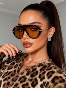 1 Pc Vintage Geometric Frame Fashion Glasses-The Perfect Travel Accessory For Women Street Fashion Glasses Beach Glasses Beach Accessories For Women Glasses Fashion Glasses Shades Basics And Suit For Sweater Jeans Sweatpants Hoodie Jackets Dress - Màu nâu - Xem 1