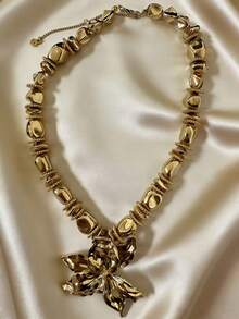 1pc Exaggerated Metal Lily Flower Beaded Necklace, Unique & Fashionable - Necklace - View 2