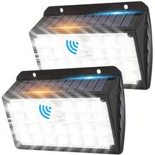 This Solar-Powered Outdoor Wall Light Features 104 LED Bulbs, A Motion Sensor, And 3 Selectable Modes. It Meets Street Lighting Safety Standards, Has An IP65 Waterproof Rating, And Is Suitable For Garden, Patio, And Deck Decoration, As Well As Garage And Corridor Lighting. - White Light - View 2