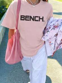 女款圓領短袖基礎 T-shirt，柔軟親膚面料，休閒日常街頭風百搭上衣 - 粉色 - 查看 3