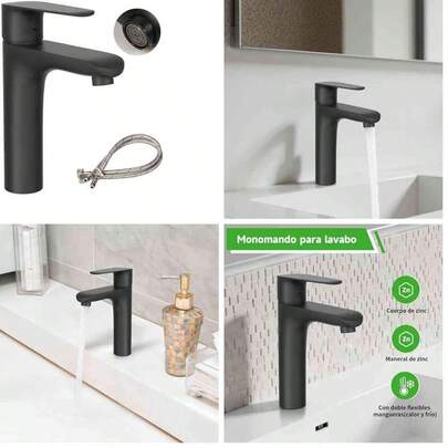 SOLVEX Mezcladora Monomando para Lavabo, Llaves para Lavabo de Bao, Llave de Lavabo Monomando de Acero para Bao, Llaves Lavabo para Bao con Lneas de Suministro, Nergo, SP-10008-N