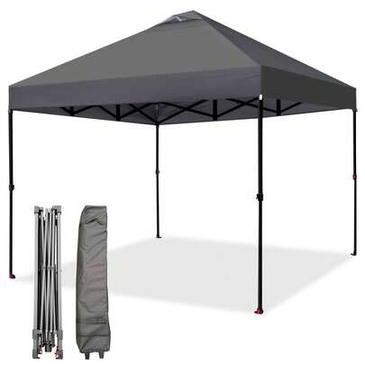 Toldo Plegable Automático, Toldo Exterior Resistente con Ventilación, Montaje en un Solo Pulso con Bolso con Ruedas, 4 Bolsas de Arena, 8 Estacas y 4 Cuerdas para Eventos y Fiestas, Color Gris