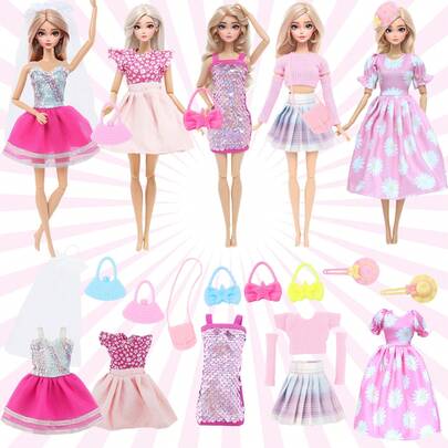 11 Pieces 11.5 Inch Doll Clothes Including 5 Sets Dresses And 5 Pcs Accessories , Colorful Casual Style, Party Outfit, Doll Dress Up Game Toys Birthday Gift Christmas Stocking Stuffers(Doll Not Included)