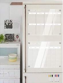 一套磁性亚克力白板，磁性冰箱留言板，透明白板，适用于计划、展示、日历，配有6支白板笔和磁性螺丝。