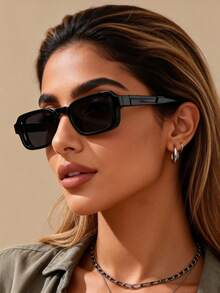 1pc Women's Geometric Hollow Boho Style Fashion Glasses, Suitable For Outdoor, Beach, Party Outfits And Accessories - 1pc Black Gray - View 3
