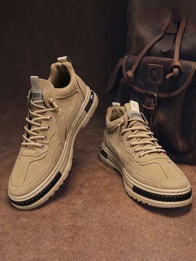 Zapatillas deportivas casuales de color liso con suela gruesa para hombre,Botas de montaña resistentes al desgaste,Calzado de antideslizante e impermeable,para hombres con diseño de monograma de la calle de moda senderismo zapatos casuales para hombres,Zapatillas altas,Botas de trabajo para todas las estaciones,Zapatillas de tenis retro,adecuadas para desplazamientos diarios, trabajo, actividades al aire viajes