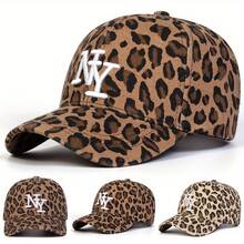 1 Ladies New York Leopard Print Baseball Cap, Stylish Outdoor Adjustable Sun Protection Casual Cap, Perfect For Spring And Autumn, Travel And Beach Vacations - màu nâu - Xem 1