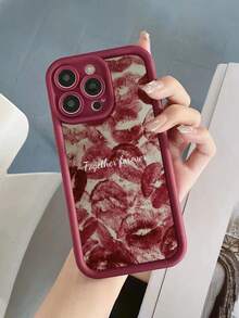 1pc Customized Text Phone Case, Red Lip Kiss Pattern TPU Thick Edge Full Coverage Anti-Fall Silicone Lens Protection Phone Case Suitable Compatible With Samsung And Apple 17/17Pro/17ProMax/17Air/16/16Pro/16ProMax/16Plus/15/15Plus/15Pro/15ProMax/14/14Plus/14Pro/14ProMax/13/13Pro/13ProMax/12/11 Phone Accessories, Premium Protection Cover - Burgundy - View 5