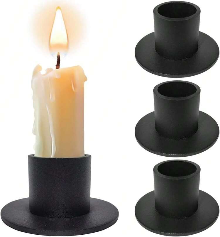 Set Di 3 Portacandele In Metallo Nero Per Candele, LED O Tealight, Decorazione Tavolo, Soggiorno, Cucina, Antivento, Regalo