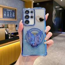 Rhinestone Butterfly Hidden Stand New Electroplated Edge Shockproof Phone Case + DIY + Glitter Card + Electroplated Glitter Hidden Stand - Suitable Compatible With Iphone 16/15 ProMax, A35/A15/S24/S25, Applicable To Apple, , , Moto/Redmi Note 14 - Blue - View 2