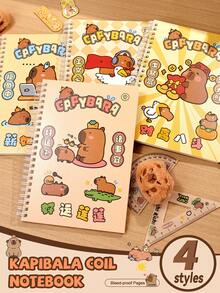 4本A5横线笔记本，水豚可爱便签本，60页厚纸螺旋装订，学习笔记，简约可爱作文簿，学生文具 - 彩色 - 查看 10