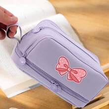 Pink Bow Pencil Pouch Cute Large Pencil Case Organizer Multifunctional Big Capacity Pencil Pouch With 3 Compartmens, Aesthetic School Supplies Pencil Bag For Office Travel Men Women Pull-Out Large-Capacity Pen Bag With Shoelace Handle,Back To School Supplie Essentials Office Supplies Valentine's Day Gifts,Stationery - Multicolor - View 9