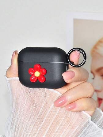 1 Set Black Matte Protective Case + Creative 3D Floral Design, Compatible With Apple 2/3/Pro/Pro2/Pro3/4, Soft TPU Anti-Drop Earphone Protective Cover