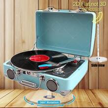 2D 复古便携式旋转唱机，带旋转黑胶唱片 - 复古浅蓝色亚克力材质，360°旋转，无需电源 - 彩色 - 查看 5