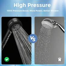 四件套淋浴系统，包括三模式手持花洒和五档可调顶喷花洒，1.5米硅胶软管，高压浴缸套装 - 黑色 - 查看 5