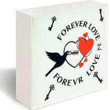 Decorative Wooden Box With Forever Love Design - Black Heart & , Stylized Keys, Whimsical Romantic Vintage Decor For Gift Or Home Display - White - View 6