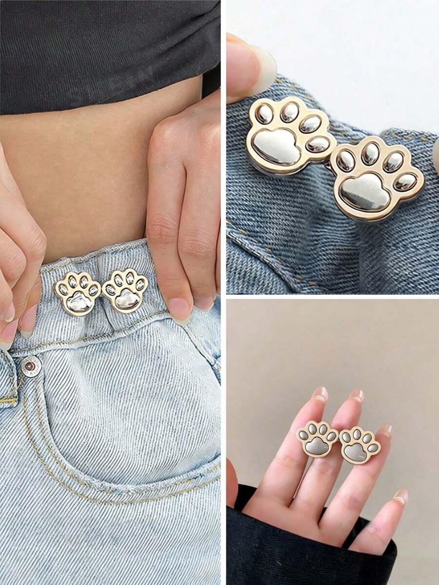 4件装猫爪腰带，无需缝纫或工具，可调节腰部纽扣夹，牛仔裤/裙子腰部固定器，使腰部更显纤细，亮银色可拆卸可重复使用扣针，适合女性、男性、学生、青少年、女大学生、年轻职业人士。 - 彩色 - 查看 1