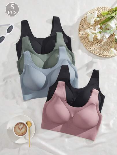 5pcs/Set Women's Seamless Wireless Bras, Lift & Support Bras, Sports Bras, Comfortable Non-Sagging Bras, Yoga Bras