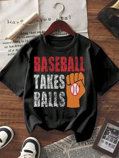 Women's Short Sleeve Crew Neck Graphic T-Shirt Baseball Theme "BASEBALL TAKES BALLS" Print With Fist & Baseball Pattern Casual Vintage Style Tee For Daily Wear