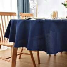 Mantel ovalado de 60x84 pulgadas de tela de poliéster, mantel de mesa sólido de color azul marino de uso pesado, lavable para comedor, cocina, hogar y fiestas - Azul marino, 84 x 60 pulgadas, ovalado - Ver 8