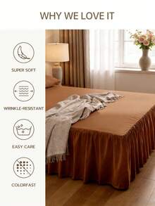 1pc Ruffle Bed Skirt,15 Inch Drop Easy Fit, Non-Slip Supersoft Coverlet With Platform, Romantic Style, For Home Bedding And School Bedding Dorm Essentials, Machine Washable, Oeko-Tex Certified, Mocha Brown - Mocha Brown - View 6