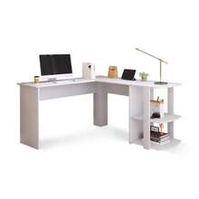 (=WF314182AAA) Corner Desk 140 Cm, L-Shaped Computer Desk With 2 Shelves, H 75/W 140/D 140 Cm, White - trắng - Xem 1