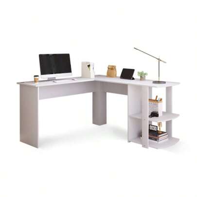 (=WF314182AAA) Corner Desk 140 Cm, L-Shaped Computer Desk With 2 Shelves, H 75/W 140/D 140 Cm, White