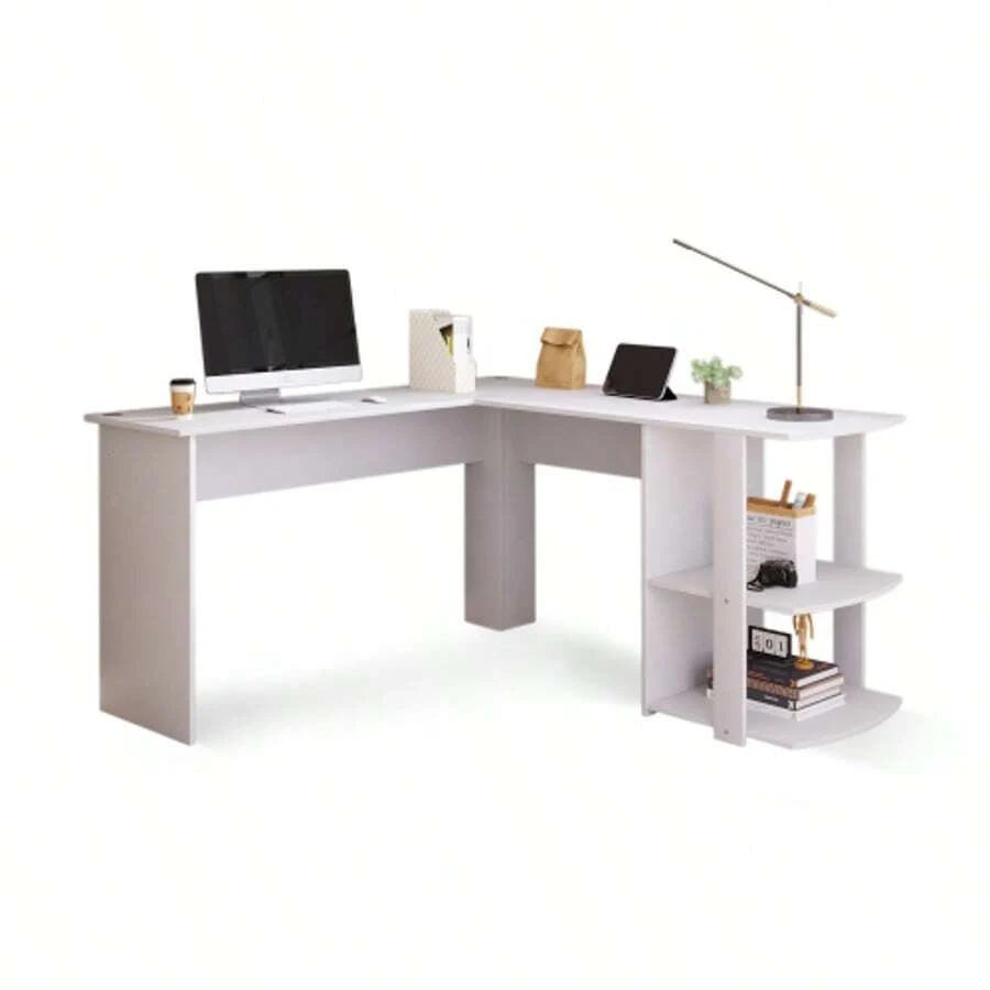 (=WF314182AAA) Corner Desk 140 Cm, L-Shaped Computer Desk With 2 Shelves, H 75/W 140/D 140 Cm, White - trắng - Xem 1