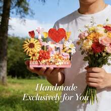 3D立体拼图花朵心形积木玩具，创意DIY手工礼物，花束积木，小颗粒拼装积木，立体玩具，情人节礼物，送给朋友和家人，青少年和成人皆宜 - 彩色 - 查看 2