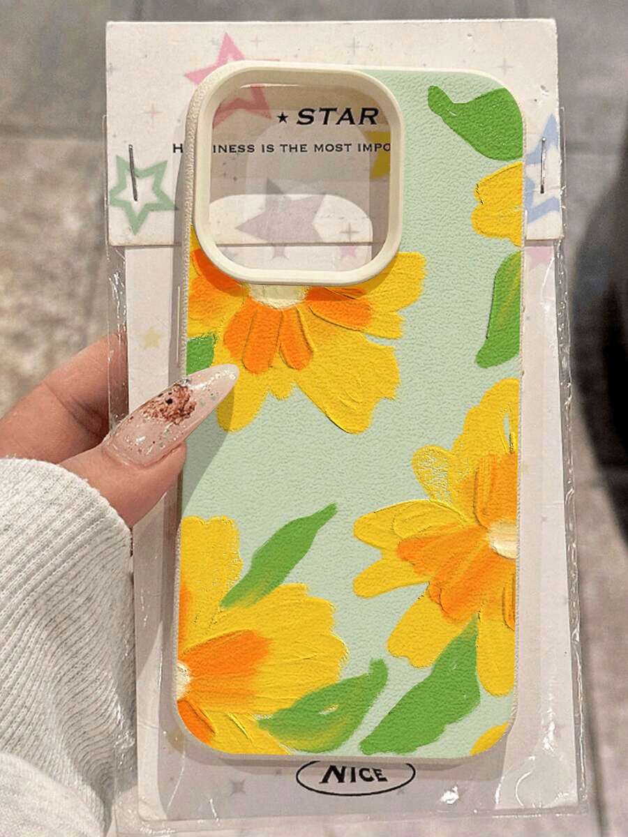 Pintura artística de flores amarillas sobre fondo verde. Esta elegante funda es compatible con los modelos 17, 16, 15, 14 Pro Max, 13, 12, 11, XR y XS Plus. Fabricada en silicona TPU, ofrece protección contra golpes y caídas, además de una sensación superior. Es un regalo ideal para familiares, amigos y seres queridos. - Blanco - Ver 1