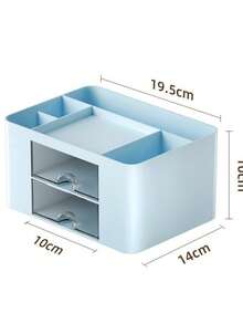 双抽屉桌面收纳盒，多功能桌面笔筒，五格桌面整理盒，办公桌面收纳盒