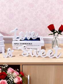 3pcs Set | "Love Is Sweet" Wooden Desktop Letter Decor Plaque, Valentine's Day Decor, Hollow Dessert Table Decor Rack, Valentine's Gift, Wooden Heart-Shaped Letter LVOE, Suitable For Wedding Decoration, Anniversary, Photo Prop, Valentine's Day (White) - Multicolor - View 7