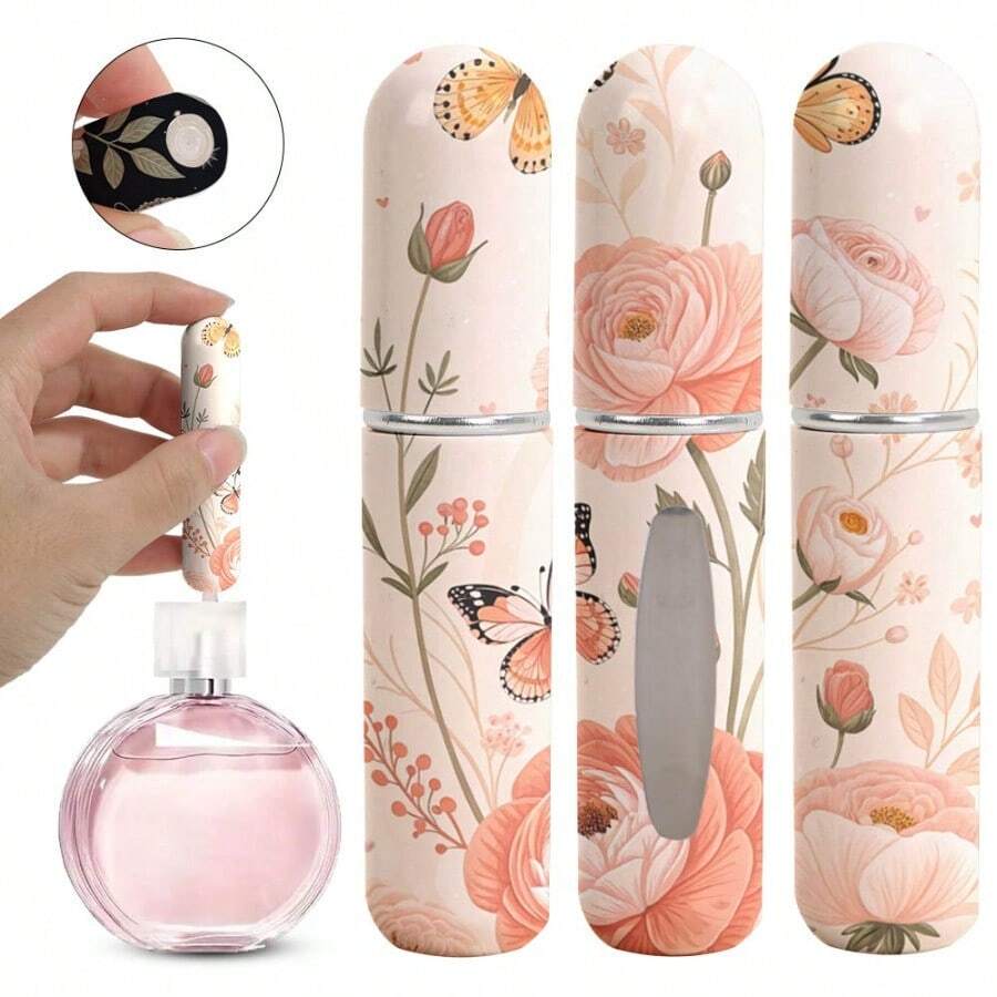 1pc Perfume Packaging Bottle With Flowers And Butterfly Pattern On The Bottom, Reusable Delicate Water Mist Spray Bottle, Travel Perfume Spray Bottle, Multiple Patterns To Choose From, Birthday Gifts For Family And Friends, Holiday Gifts, Suitable For Travel Portable 5ml - X-AYPK-07 - 查看 1