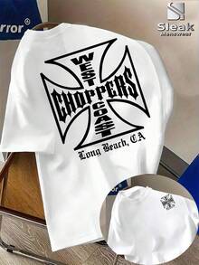 Men'S West Coast Choppers Letter Print T-Shirt |   Casual Fashionable Crew Neck Short Sleeve, Breathable, Summer Season Graphic Tee Mens Clothes - 灰色 - 查看 1