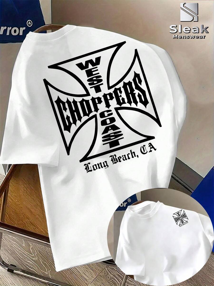 Men'S West Coast Choppers Letter Print T-Shirt | Casual Fashionable Crew Neck Short Sleeve, Breathable, Summer Season Graphic Tee Mens Clothes - 灰色 - 查看 1