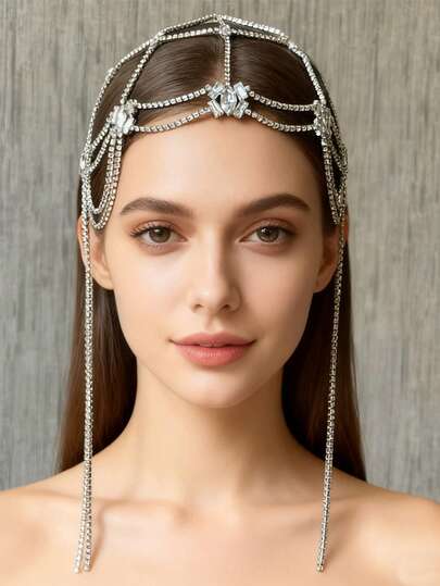 1件异域风情流苏发链，闪亮水钻头饰，时尚舞台表演配饰