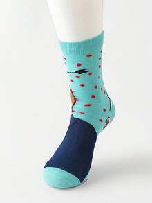 6 Pairs/4 Pairs/2 Pairs Unisex Blue Heart Kiss Pattern Mid-Calf Socks, Fashionable Combed Cotton Socks For Spring & Autumn - Multicolor - View 10