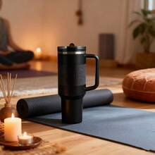 STANLEYO 40oz Sleek Matte Black Insulated Tumbler – Double-Wall Stainless Steel Cup With Handle, Textured Grip, Leak-Proof Reusable For Coffee, Tea & Daily Use | Ideal Holiday Gift For Family, Friends. - 黑色 - 查看 6