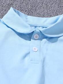 Girls' Plaid Polo Shirt And Pants 2 Pieces Casual Set, Summer - Blue - View 3