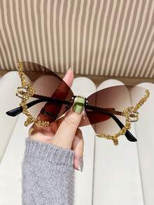 2pcs Diamond-Studded Butterfly Shaped Frameless Eyeglasses, Suitable For Travel - Multicolor - View 9