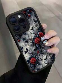 Valentines Phone Case 1pc Black Rose Pattern Full Coverage TPU Shockproof Phone Case Compatible With Apple 16, 15, 14, 13, 12, 11 Pro Max Waterproof Anti-Fall Scratch Resistant-For-Your-New- - style2(1pc) - 查看 3