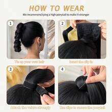 夹式马尾接发，黑色、酒红色渐变、黑色、灰色渐变、棕色波浪纹马尾，24英寸，耐热硬质合成发片，适合女性圣诞节、万圣节、音乐节派对和日常使用。 - 拼色 - 查看 12