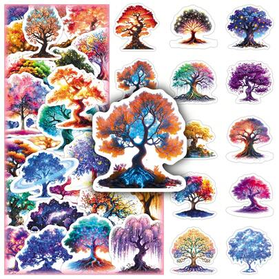 50pcs Luminous Tree Of Life Graffiti Stickers, Colorful Painted Dreamy Tree Minimalist Decor Stickers For Home, Ins Style