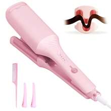 XBJ 32mm Pink Hair Iron, Stick Type, For Egg Rolls (For Hair Styling), Electric Automatic Hair Curler For Big Wave Curls (With One-Touch Start), Volume-Up Hair Crimper (Large Wave Type): Achieves High Volume, Wide Plate Design, Fast Heating Function, Designed For Wave Styling (Gentle On Damaged Hair), Suitable For Home And Travel (Compact Design For Easy Storage), 3 Heater Bars, Foldable Portable Big Wave Curling Iron (Perfect For Travel)
