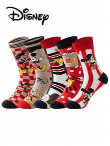 Disney 5双装正品迪士尼女士袜子，绣有可爱米奇一家卡通人物图案，春夏款，男女通用趣味袜子，高品质礼品袜，适合任何场合 - 彩色 - 查看 10
