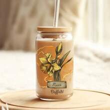 1pc 550ml/18.7oz Personalized Birthday Flower Glass Cup, Custom Glass Coffee Mug, Unique Customized Gift For Any Occasion, Birthday Flower Gift, Bridesmaid Gift, Travel Mug, Personalized Cup Water Bottle Gift, Wedding Essential, Home Decor, Souvenir, Suitable For Mom, Wife, Friend, Christmas, Valentine's Day, Mother's Day - Transparent - View 6