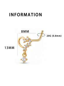 1PC Dangling Nose Stud Heart Clear CZ L-Shaped Nose Pin 20G Golden Color Cute Nostril Piercing Jewelry For Daily Wear, Beach, Vacation & Party - L184 - View 3