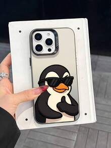 1pc & Fashionable Cute Penguin 2D Pattern Phone Protective Case, Stylish Anti-Slip Luxurious Texture, Compatible With Apple 17/16/15/14/13/12/11 Pro Max And Galaxy S23/S22/S21 And A54/A53/A52/A34/A15 Series, A Lovely Gift For Colleagues, Friends, Family, Couples, Birthdays, New Year, Valentine's Day, Easter, Festival - Black - View 5
